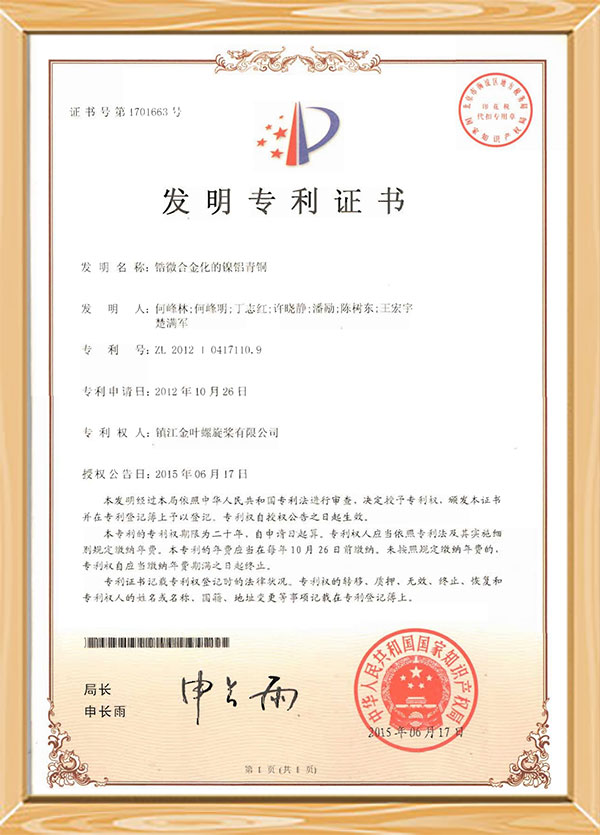 Certificato di brevetto